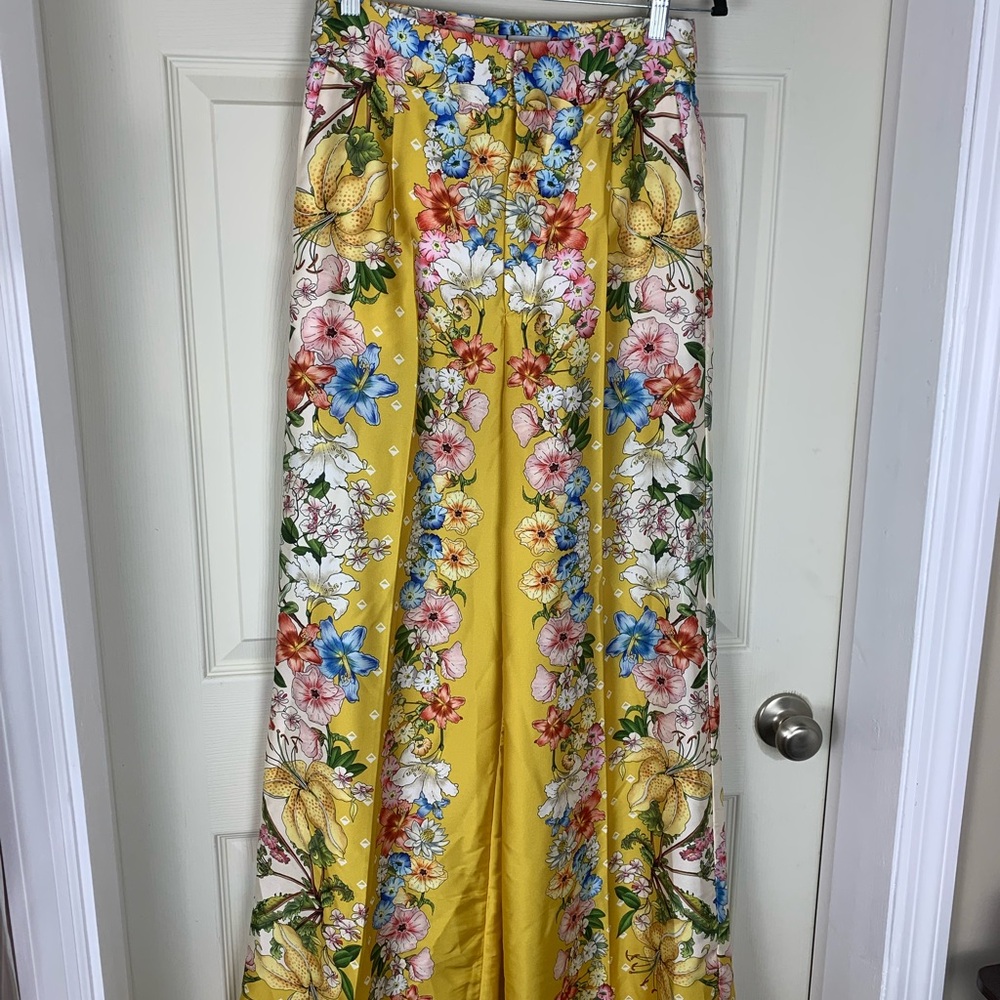NWT Zara Yellow Floral Wide-Leg Pants Size Medium